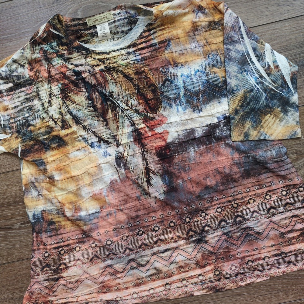 Jess &‎ Jane Sothwestern Aztec Top Short Sleeve Lightweight Western Vacation M